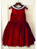 Red Velvet Ivory Lace Vintage Flower Girl Dress